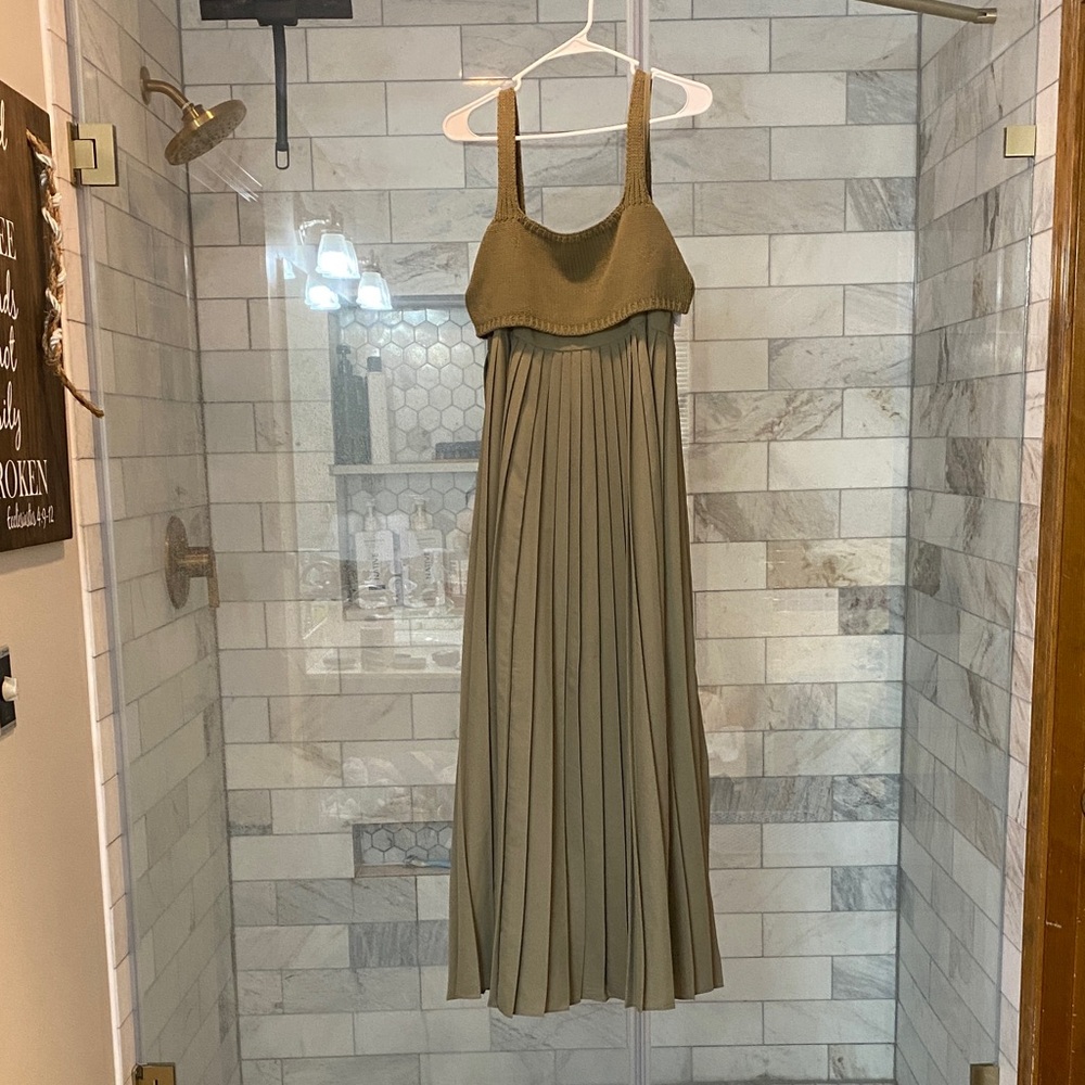 Olive Green Pleated Maxi Dress